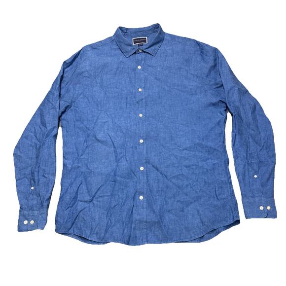 Charles Tyrwhitt Other - Charles Tyrwhitt Shirt Men XL Linen Slim Fit Button Up L/S Dress Shirt Blue